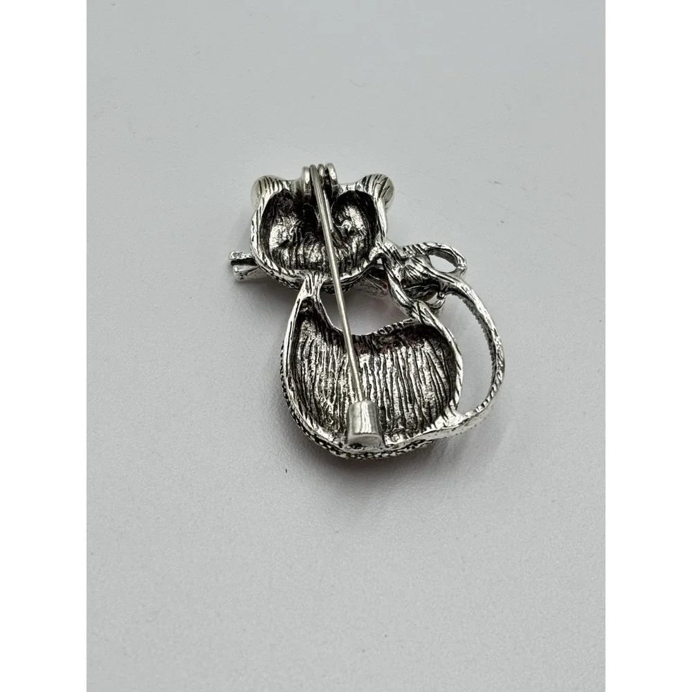 Rhinestone Cat Brooch Red Crystal‎ Silver Tone Kitty Pin Heart Tail Mothers Day